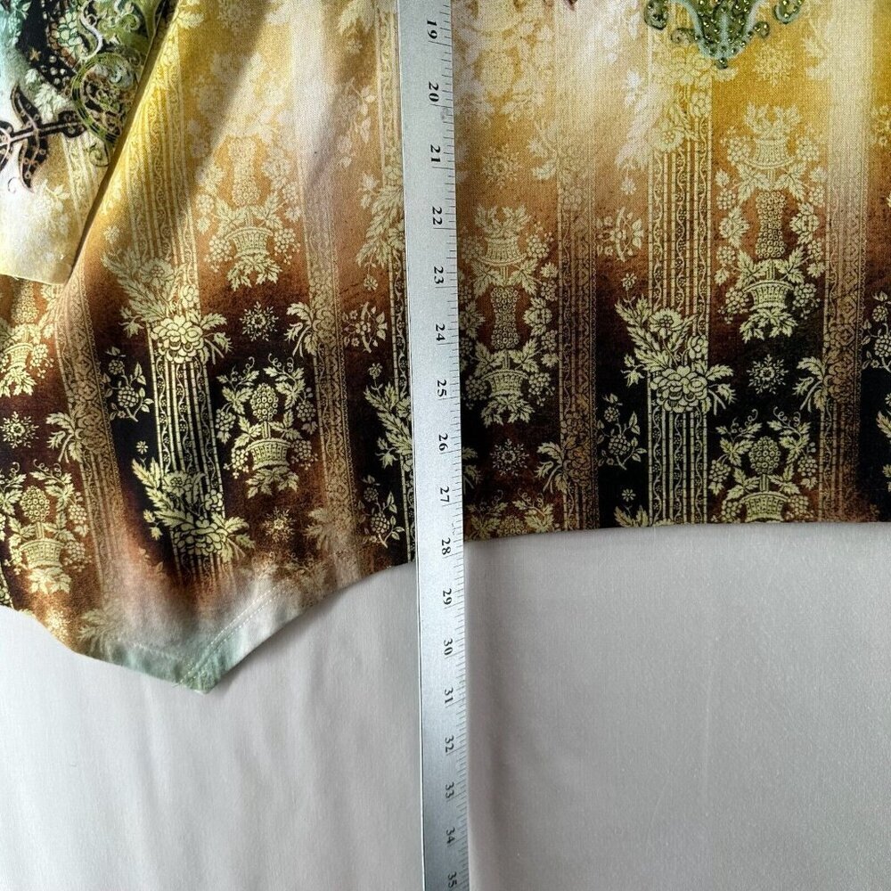 Reba Tunic Womens Sz L Burnout Ombre Lace Trim Asymmetric Long Sleeve Multicolor - Picture 10 of 10